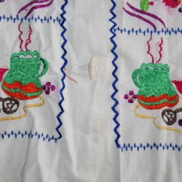 Vintage Handmade Mexican Embroidered Button Up Tunic Shirt Unisex S/M